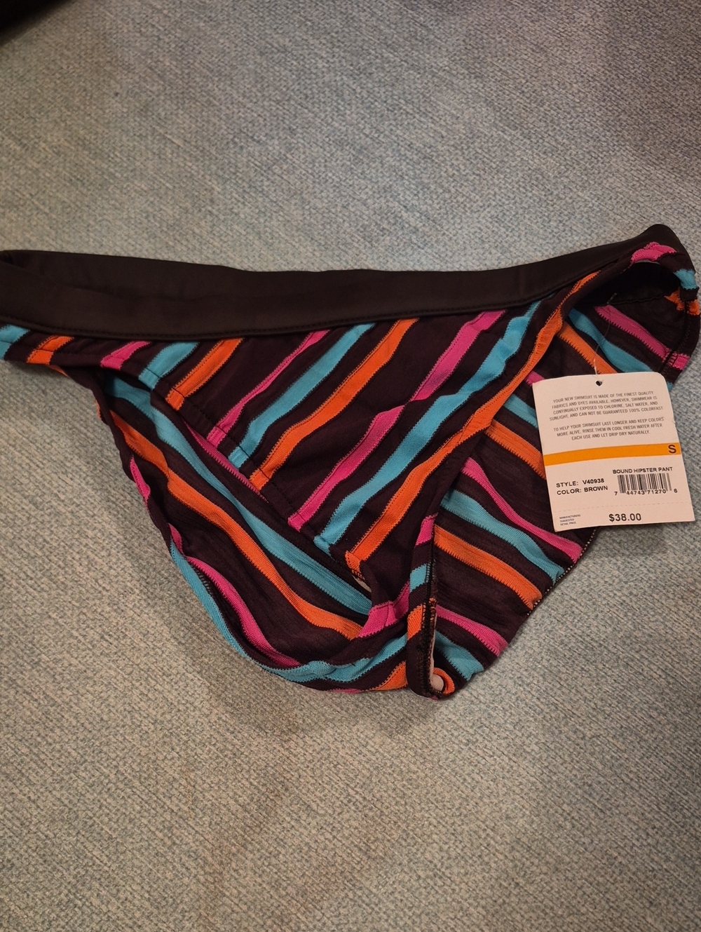 24th & Ocean Black Bikini Bottom with Teal, Orange & Pink Stripes
